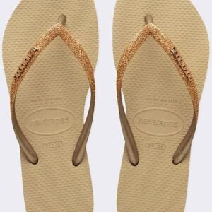 Chinelo Com Glitter Bege Palha Havaianas