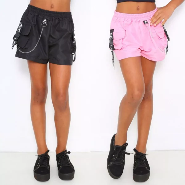 Shorts Cargo Feminino Infantil De Tactel Corrente De Lado
